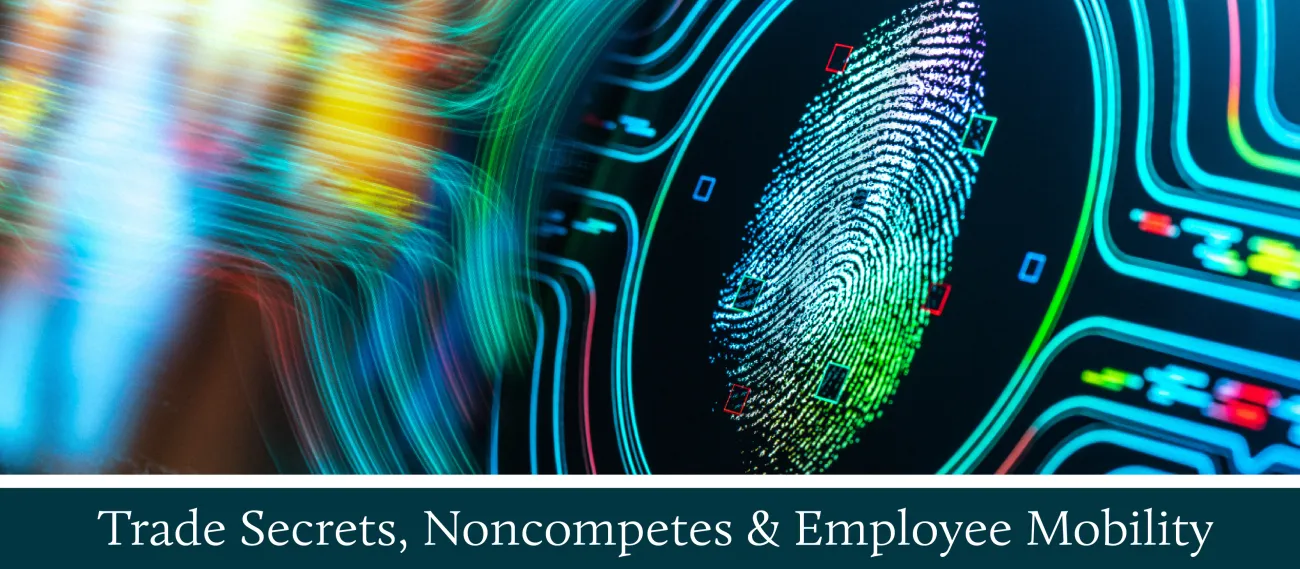 Digital fingerprint graphic with trade secrets text.